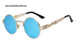 Gothic Steampunk Vintage Round Sunglasses - Metal Frame Shades, Unique Retro Punk Style, UV400 Protection (C6 Gold Blue Mirror)