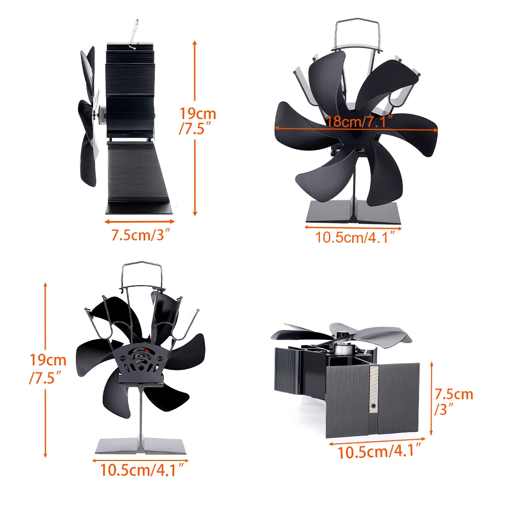 Heat Powered Stove Fan Log Wood Burner Eco fan Quiet Fireplace Fan Winter Warm Home Heater Efficient Heat Distribution 6 Blades