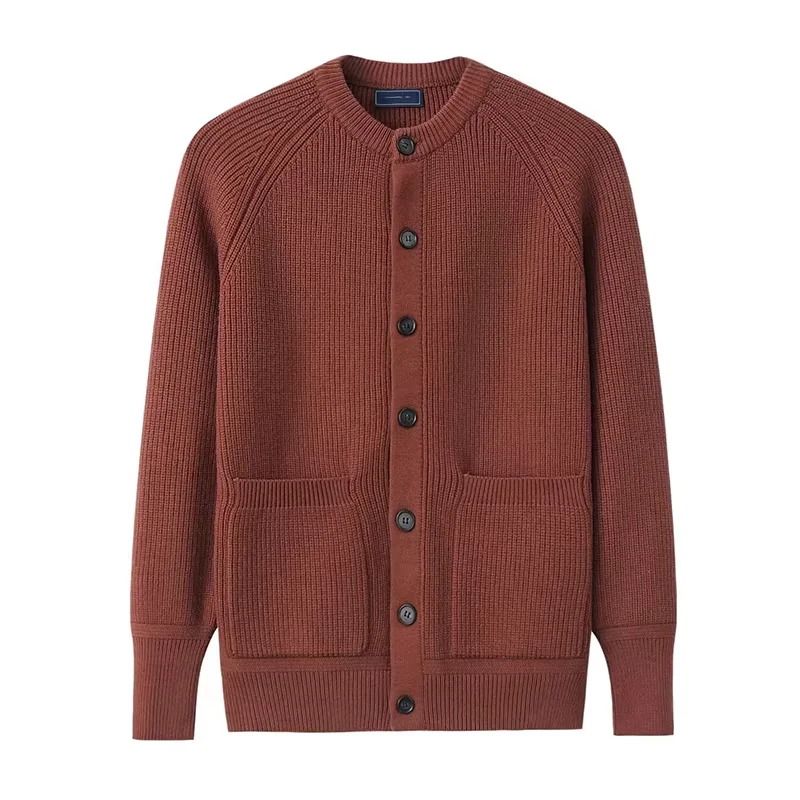 Vintage Buttoned Crew Neck Sweater Mens Cardigans Solid Color Long Sleeve Casual Knitted Jackets For Men Fall Winter Sweaters