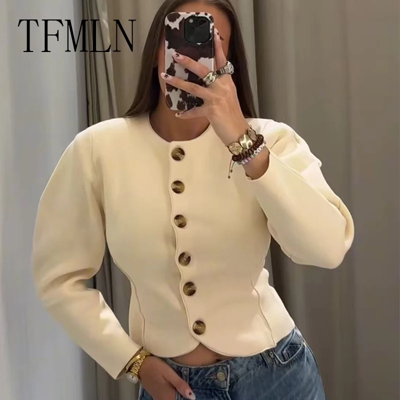TFMLN 2025 Aurumn Women knitted Sweater Female Fashion Single-Breasted Coat  Long Sleeve Cardigan Short Skirt Street