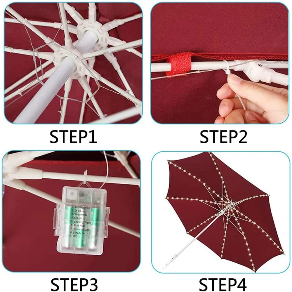 IP67 Umbrella Lights 104 LED String Lights Battery Operated 8 Mode Remote Control For Outdoor Garden Patio Umbrella Camping Tent Patio Umbrella Lights