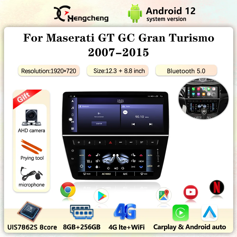 

12.3inch For Maserati GT GC Gran Turismo 2007-2015 Car Multimedia Video Player GPS Navigation Android12 8+256G Carplay Auto 4G