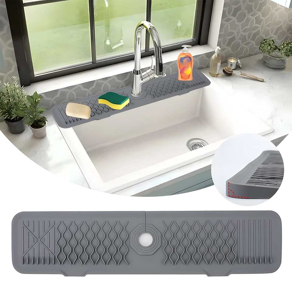 Rubinetto per lavello in Silicone da 82cm per cucina, bagno, Bar, lavello da cucina, paraspruzzi 32 in gomma Super assorbente, nero/grigio  15