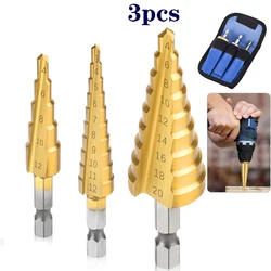 Kit de forets étagés 3 pièces/ensemble, 3 12, 4 12, 4 20 Mm, ouvre trou en bois revêtu de titane en acier rapide, ensemble d'outils électriques 
