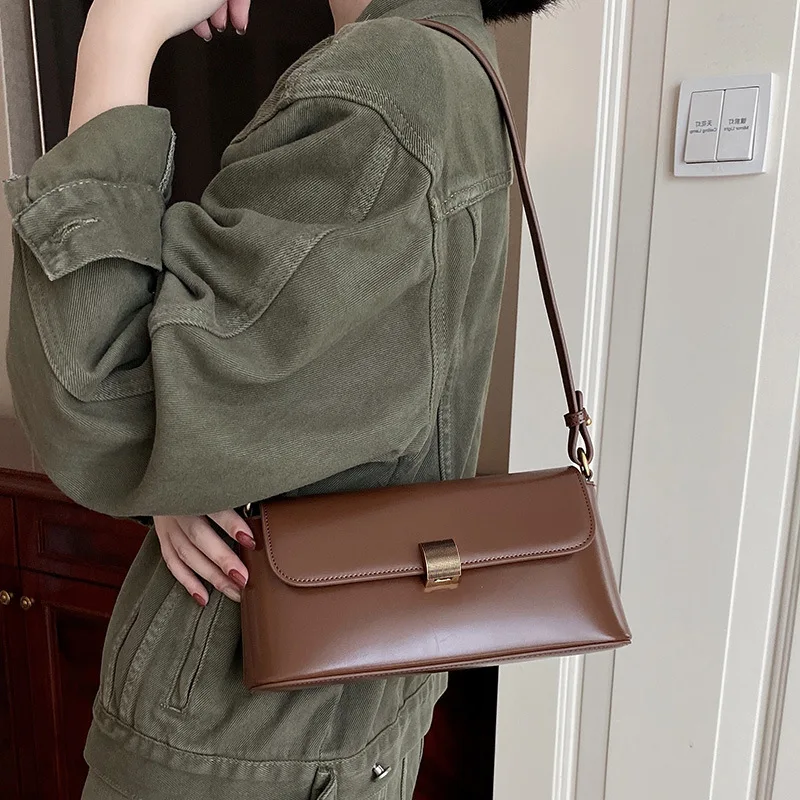 

New Genuine Leather Handheld Bag for Women's Fashion Trend Retro Underarm Stick Medieval One Shoulder Crossbody Style [YS22808]