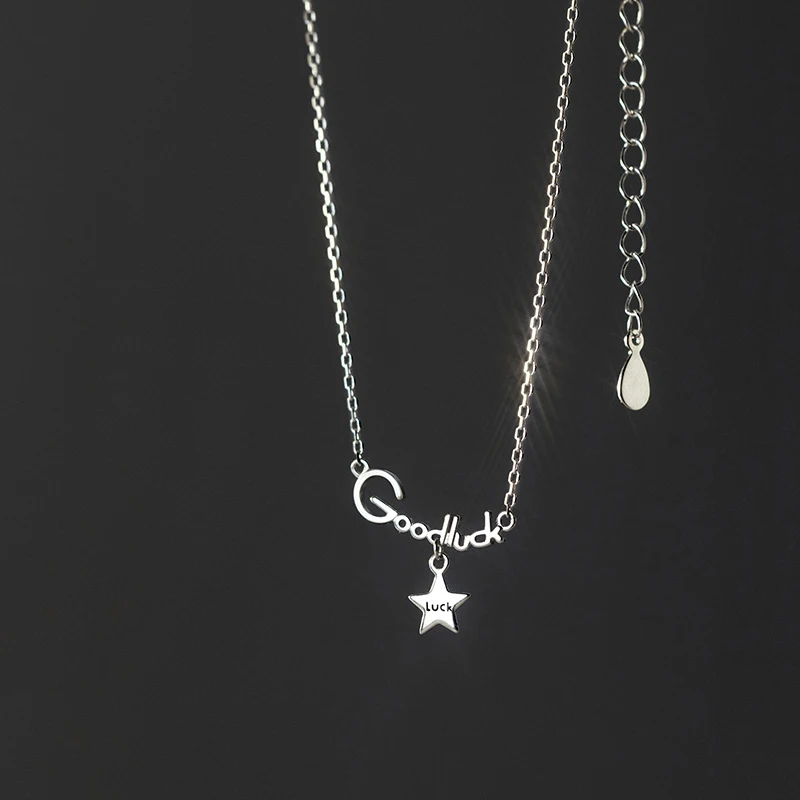 

925 Sterling Silver Star Tassel English Necklace Women's Sweet and Cute Pendant Necklace Fashion Creative Jewelry Gift