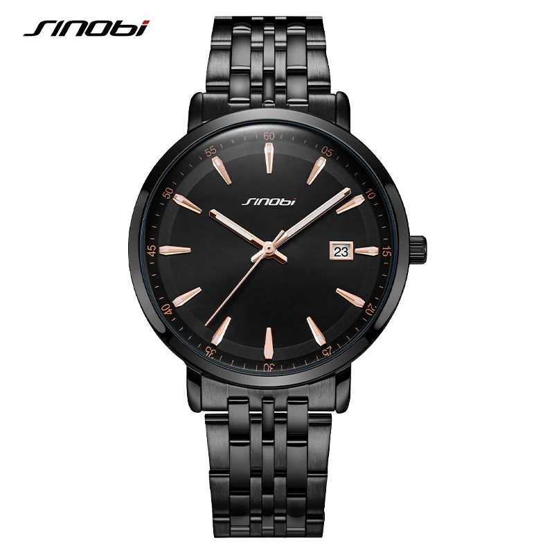 

Sinobi Fashion Design Mens Watches Black Cool Calender Luxury Man's Quartz Wristwatches Top Brand Male Clock Relogio Masculino