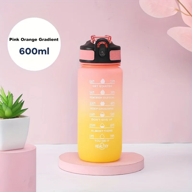 21oz Colorful Frosted Sport Bottle w/Straw & Timer, BPA-Free Leakproof for Gym/Outdoor, Free Stickers, Vday Gift