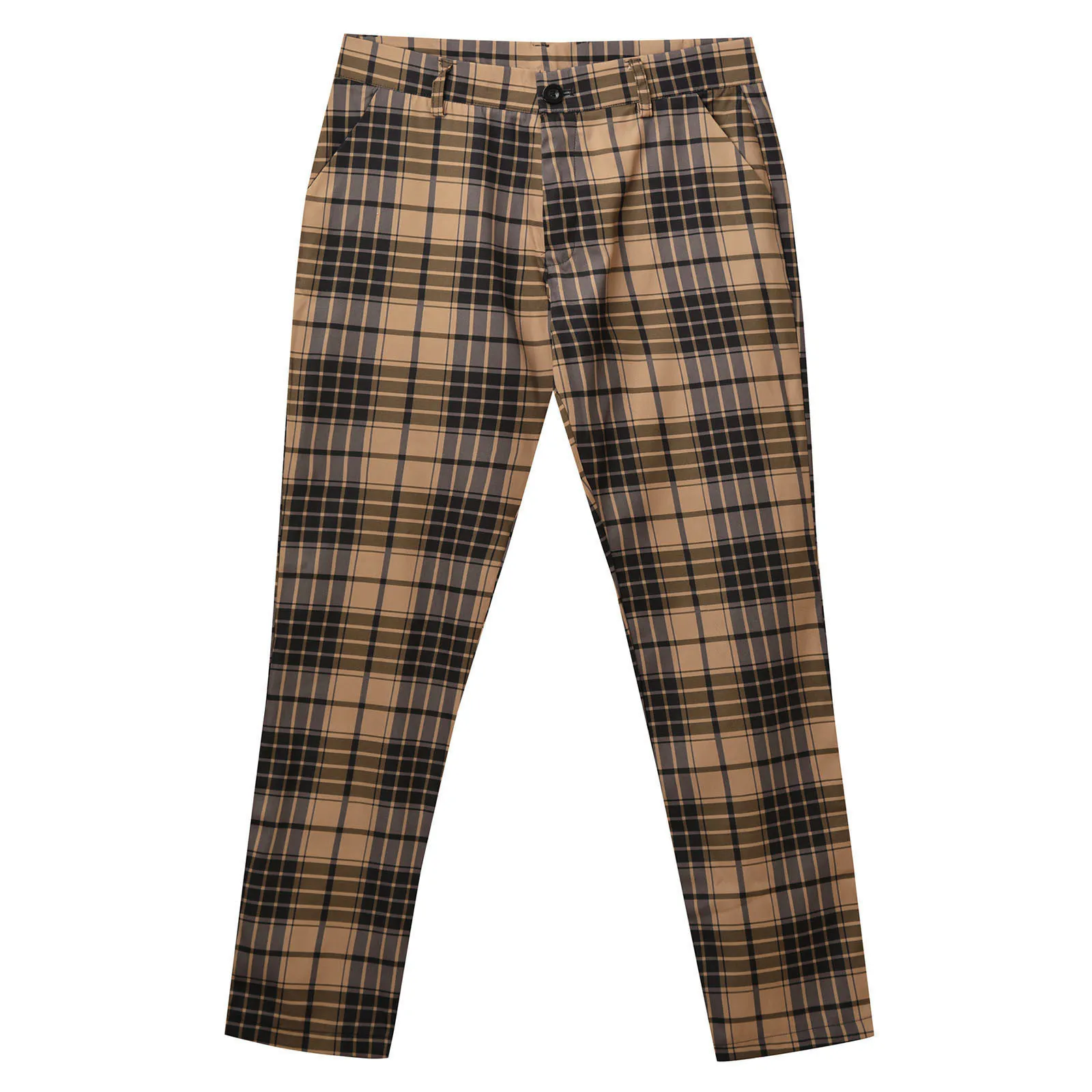 Men's Cargo Pantalones Pant Slim Fit Straight Leg Trousers Plaid Printed Pocket Zipper Button Feet Pants Men's clothing