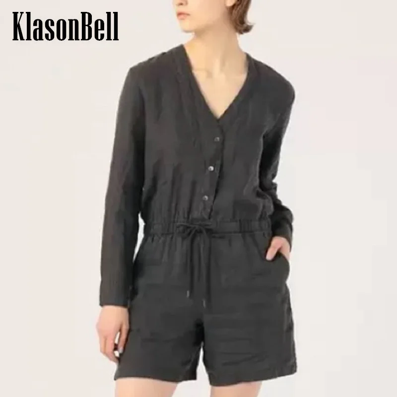 

Женский льняной комбинезон KlasonBell с V-образным вырезом и длинным рукавом, удобный комбинезон на завязках, 7,10