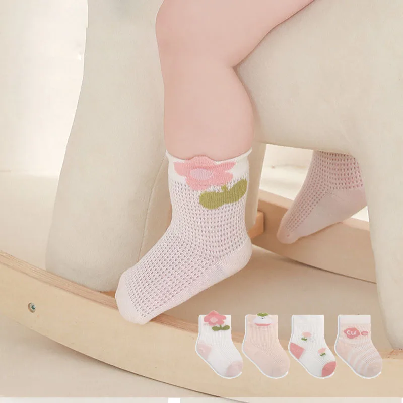 

Summer Cute Baby Girls Socks 2024 New Children's Socks Thin Cotton Cartoon Kids Boys Mesh Socks 4Pairs/Lot Toddler Infant Socks