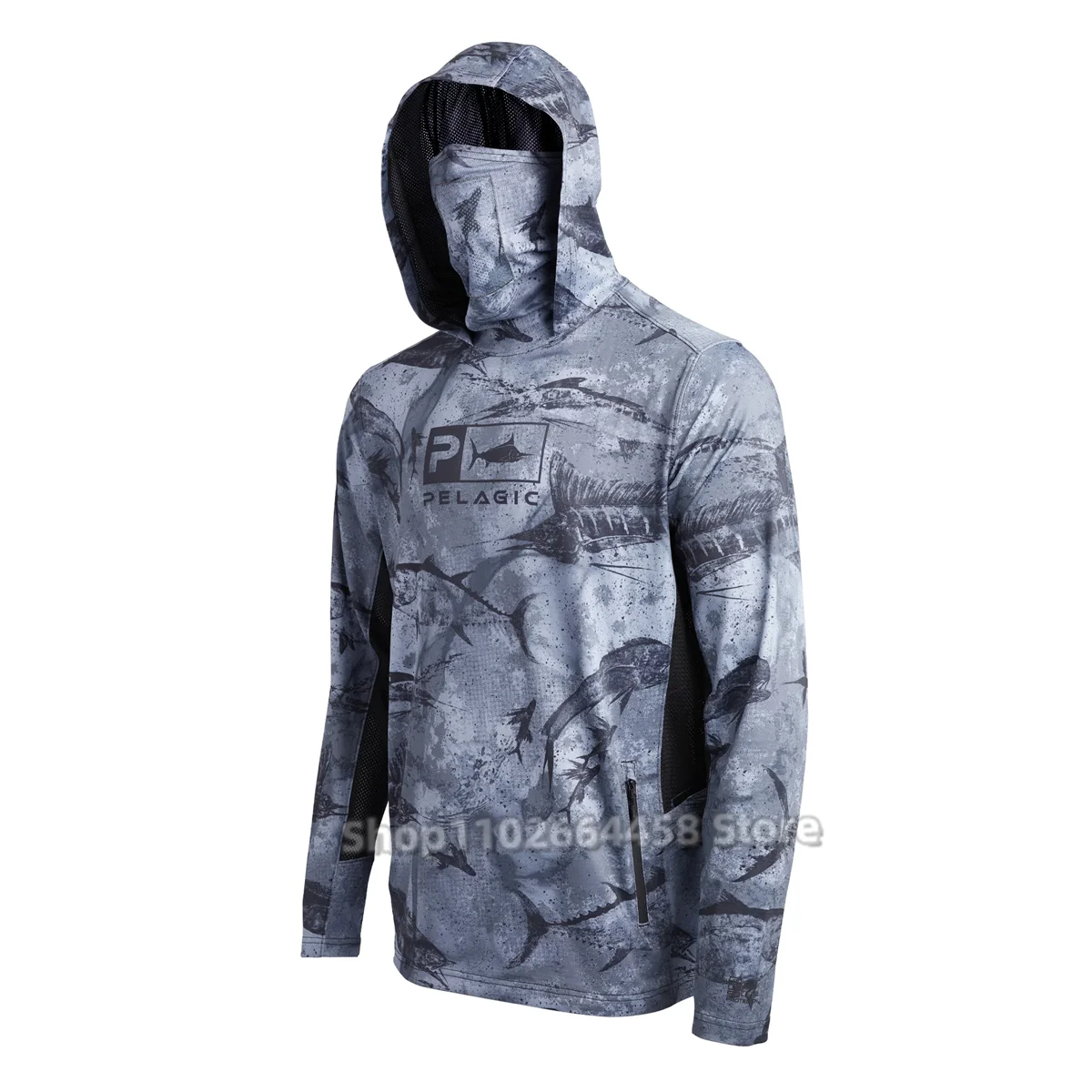 PELAGIC Fishing Shirts Upf 50 Long Sleeve Hooded Face Cover Camisa