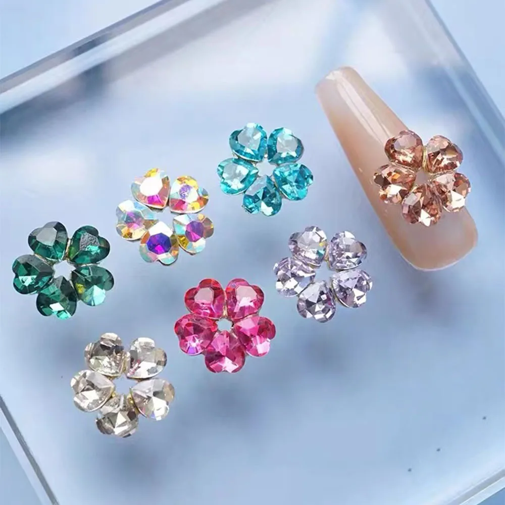 

50pcs 3D Beauty Art Heart Flower Charm AB Side Rhinestones For Nail Tips Decorations 5 Petals Heart Gems Combine Nail Jewelry 3C