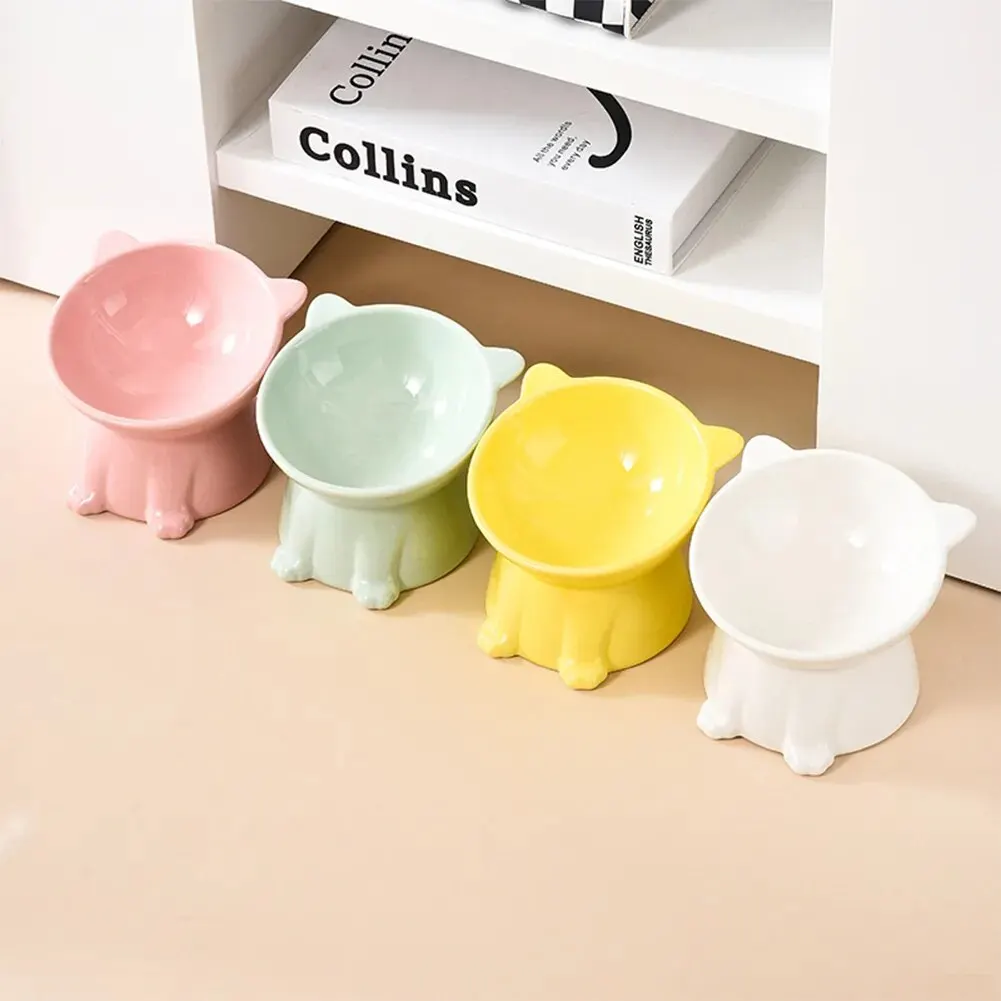 

Ceramic Elevated Cat Bowls Anti Vomit Raised Cat Bowls Microwave Dishwasher Safe Food Water Bowl Pet Supplies
