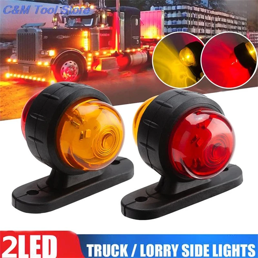 2PCS Truck Side Marker Lights Outline Lamp 12V 24V Side Light Red Amber Signal Indicator Light Trailer Van Bus Caravan Boat