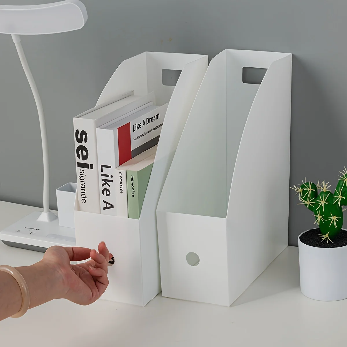 3Pcs File Storage Rack Holder Stand White Bookshelf Plastic Files Holders Desk Organizer Desktop Box Desk Book Holder