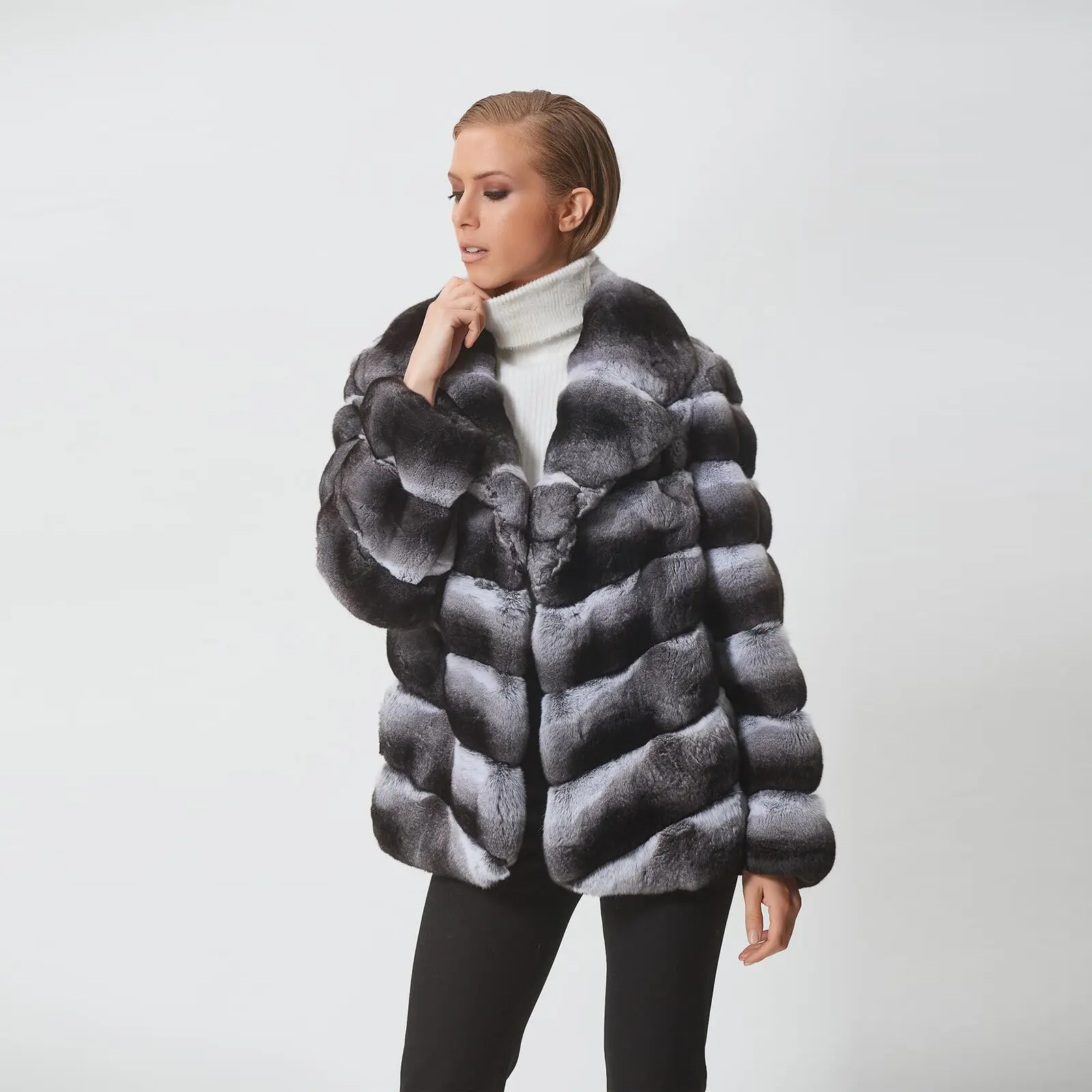 

Genuine Rex Rabbit Fur Coat Women Winter New Lapel Thicken Warm Fashion Outertwear Natural Real Fur Jacket Female