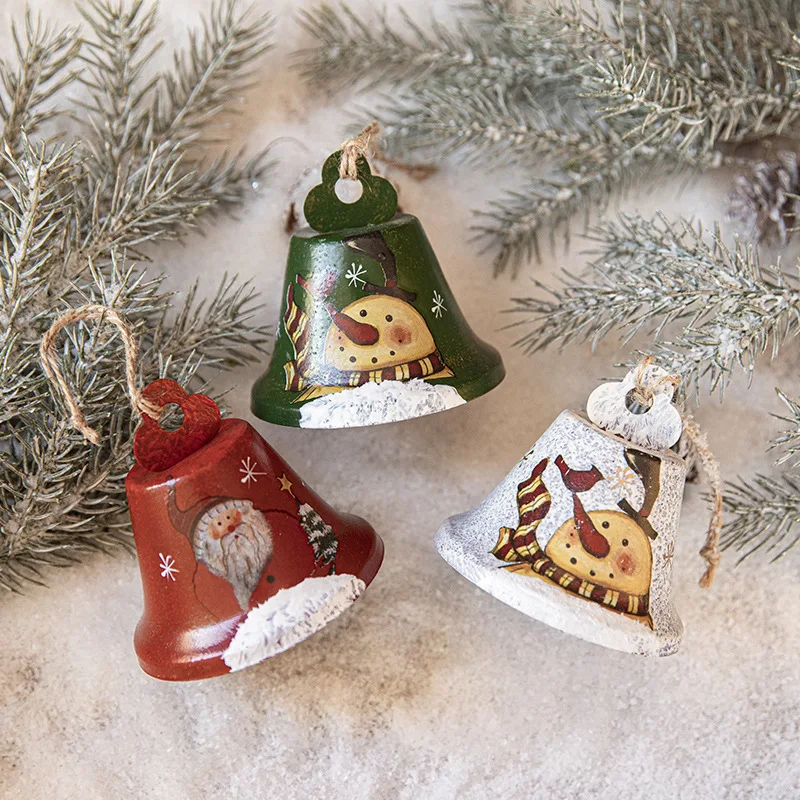 

European and American Style Christmas Tree Retro Iron Art Painted Bell Pendant Props Christmas Decorations