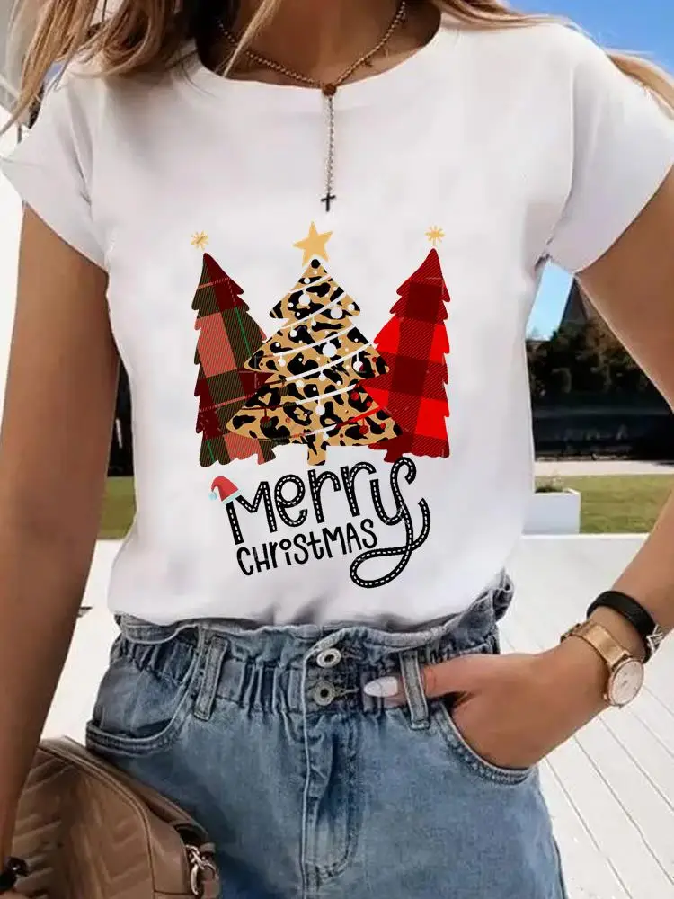 

Plaid Tree Cute 90s Print Women Tee Christmas Holiday Top Fashion Lady New Year Shirt Clothing Clothes Graphic T-shirts