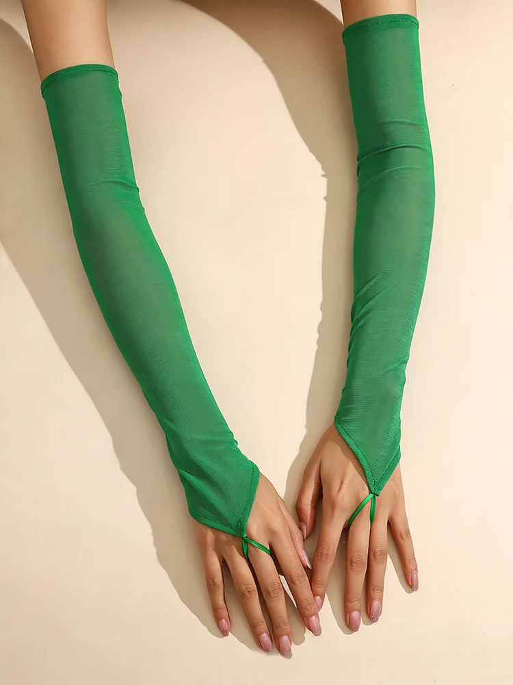 50cm Candy Color Elasticity Mesh Thin Transparent Hook Finger Long Gloves Women Sexy Party Cosplay Elegant Etiquette Opera Perfo