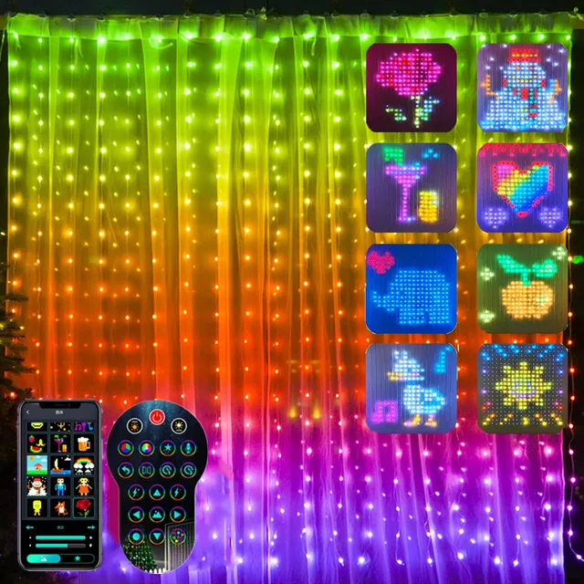 RGB Smart Curtain Lights DIY LED String Lights Fairy Garland Lamp for Bedroom Navidad Christmas Decoration