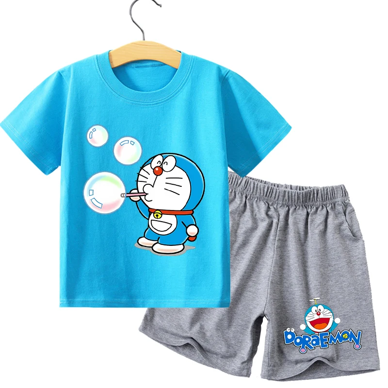 Children's Cartoon T-Shirt & Shorts Set - Anime Character Print Summer Casual Clothing