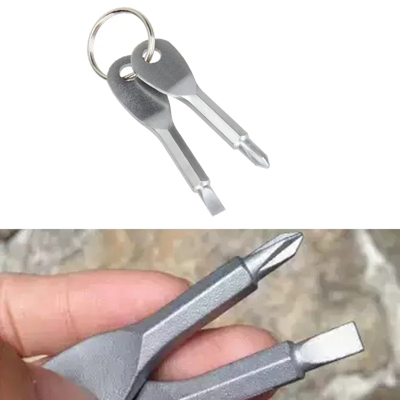Portable Phillips Slotted Screwdriver Key Ring Stainless Steel keyring Hike Outdoor Multi Mini Pocket Repair Tool Gadget Camp keychain tool