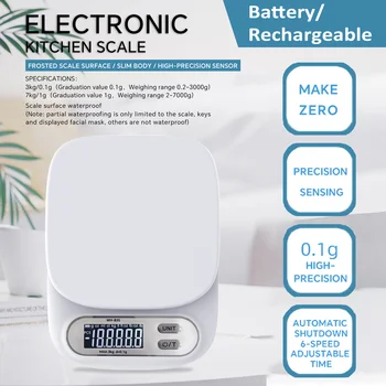 Bilancia da cucina digitale 7kg/1g 3kg/0.1g Bilancia elettronica LCD Precisione Bilancia con batteria/Ricaricabile Strumenti di cottura 1
