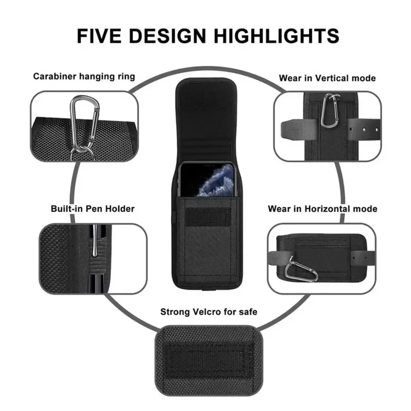 Outdoor Sports Nylon Cell Phone Pouch Holster with Free D-Shaped Buckle