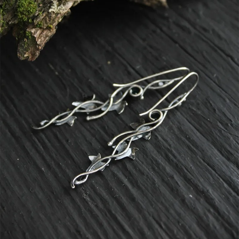 Silver color earrings Ivy Elven earrings Botanical jewelry Plant earrings Leaf design - Image 4