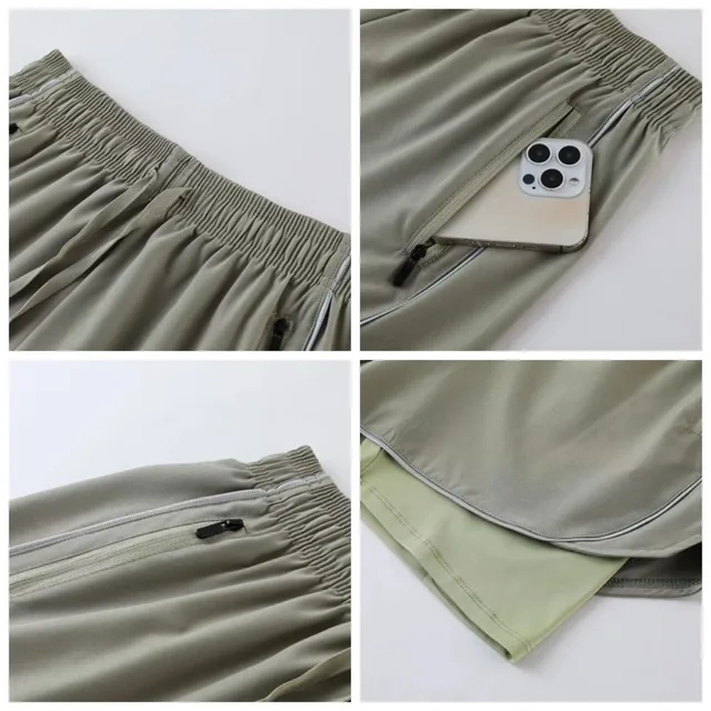 High Waist 2 in 1 Anti-Exposed Gym Sport Shorts Women Quick Dry Badminton Running Tennis Cycling Shorts with Zipper Pocket