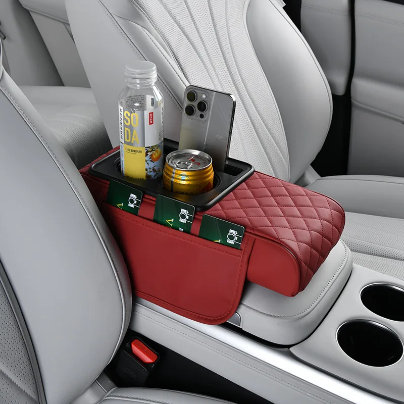 5-in-1 Car Armrest Cover & Organizer - With Side Pockets, Cup Holder, Phone Slot, Tissue Box Slot, Beige - View #7