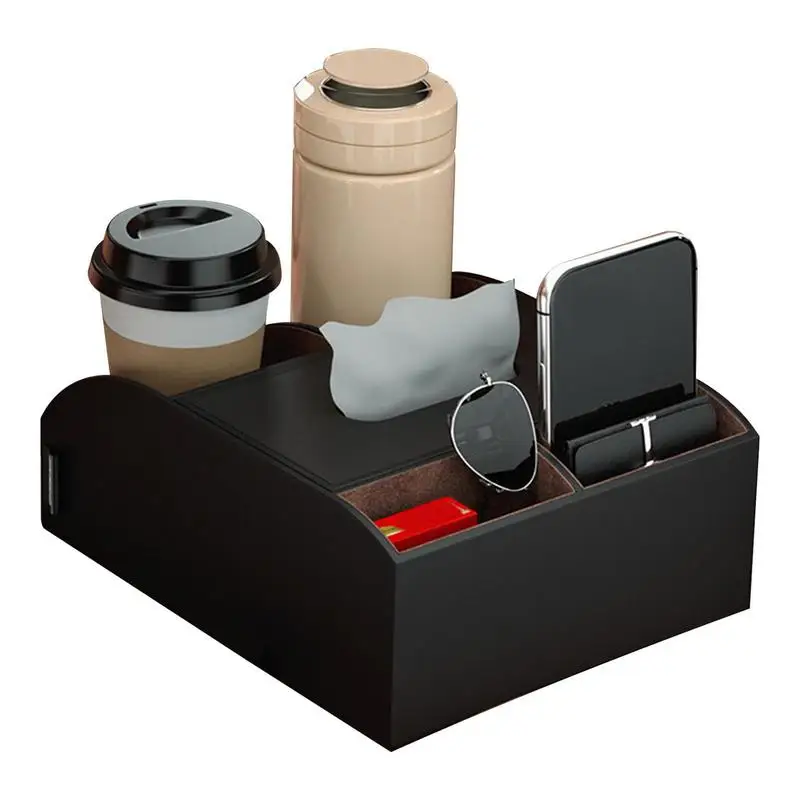 

Armrest Storage Box Elastic Strap Car Storage Easy Access Console Organizer Multifunctional Armrest Tray Black Car Accessories