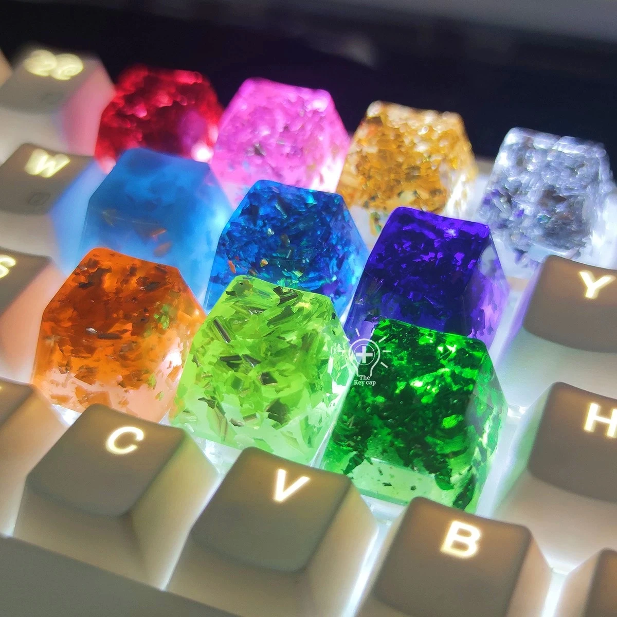 4pcs Resin transparent Gold foil paper keycap personality mechanical ...