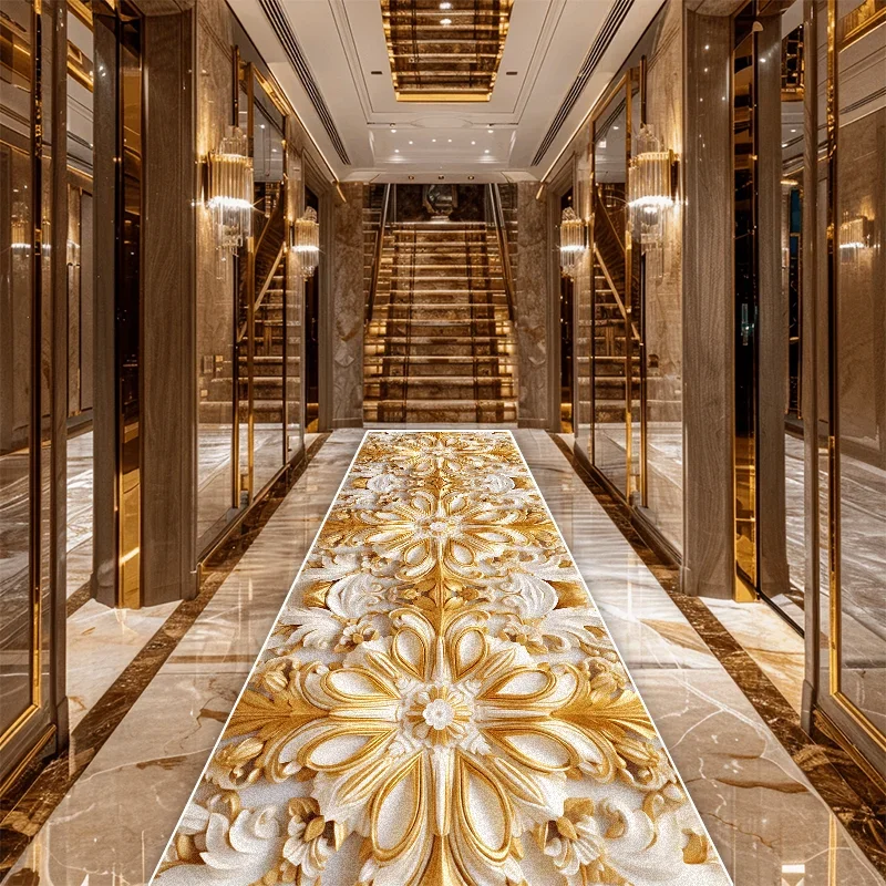 European Style Flower 3D Luxury Long Corridor Carpet Non-slip Stairway Home Decor Rug Runner Customizable Aisle Rug Kitchen Mat 2