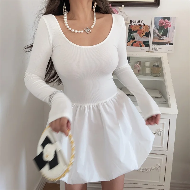 Women Solid Mini Dresses for Women Spicy Girl Party Long Sleeve A-line Classic Bottoming Elastic Autumn Female Clothing New
