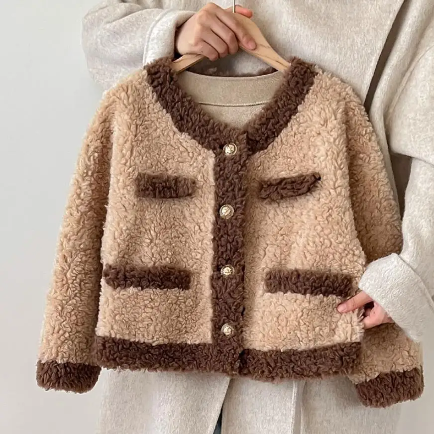 

100% Wool Coat Winter New Children's Thicker Warm Outerwear Fashion Girls Lambswool Cashmere Jackets A3069
