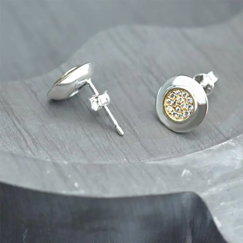 2022 Authentic 925 Sterling Silver Earring Sparkling Star Blue Gem Golden Heart Halo Stud Earrings Women Jewelry BirthdayGift