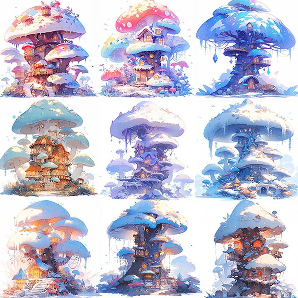 

Winter Mushroom House Stickers Pack Varied for Kid Crafts Scrapbooking Luggage Laptop Notebook Phone Aesthetic Decoration Decals