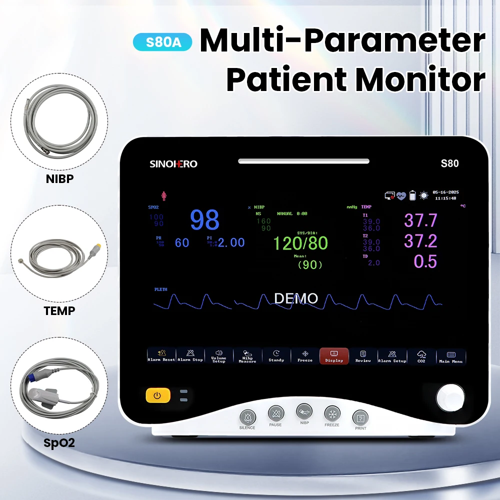 מוניטור למטופל עם סימני חיוניות רפואיות SPO2/ECG/PR/NIBP מד דופק לב מרובה פרמטרים עם 10 שפות למבוגרים פדיאטריים וניאונטים