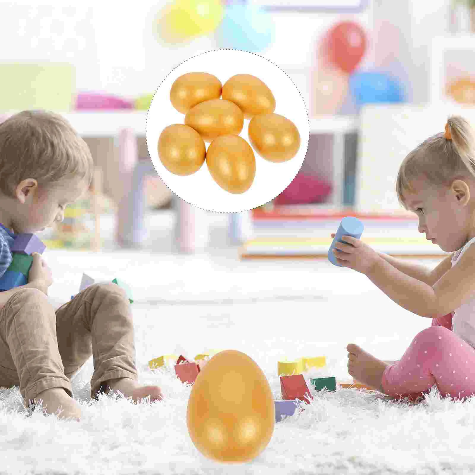 

6 PCS Toy Set Easter Golden Eggs Child Egg Education Wooden Ornament