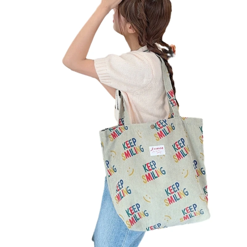 Shoulder Bag Corduroy Bag Versatile Shopping Bag Large Capacity Handbag for Girl E74B
