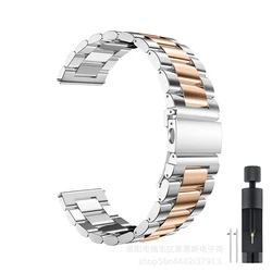 Premium Stainless Steel Metal Watch Band, 22mm and 20mm, Universal Fit - 22MM (Silver rose gold)