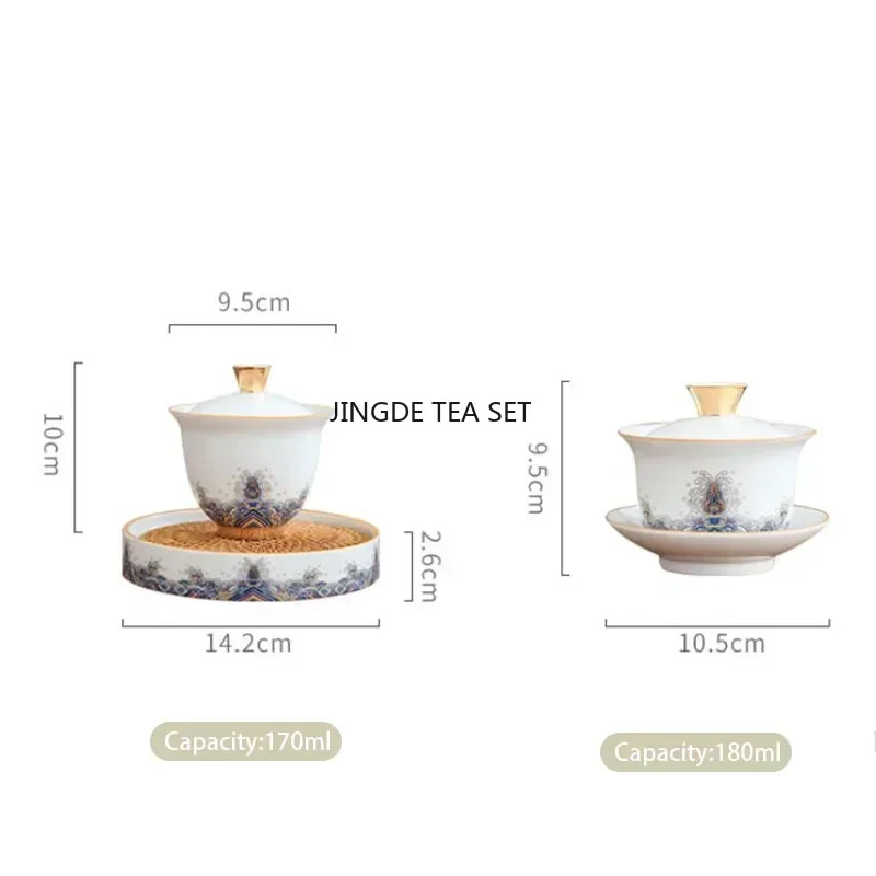 Chinese white porcelain covered bowl pot handmade ceramic household tea bowl portable tea pot