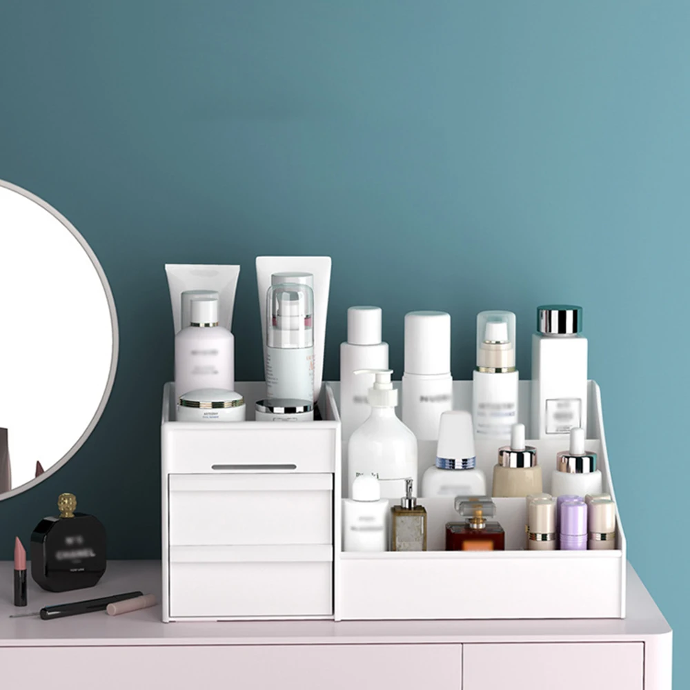 1pc White New Drawer Makeup Storage Box Dormitory Finishing Plastic Shelf Cosmetics Skin Care Dressing Table Desktop 4