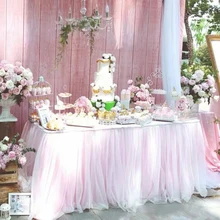 Falda de mesa rosa de 2m, 3m y 4m para fiesta de boda, tutú de tul, vajilla de tela para Baby Shower, revelación de género, unicornio, fiesta de cumpleaños, decoración del hogar