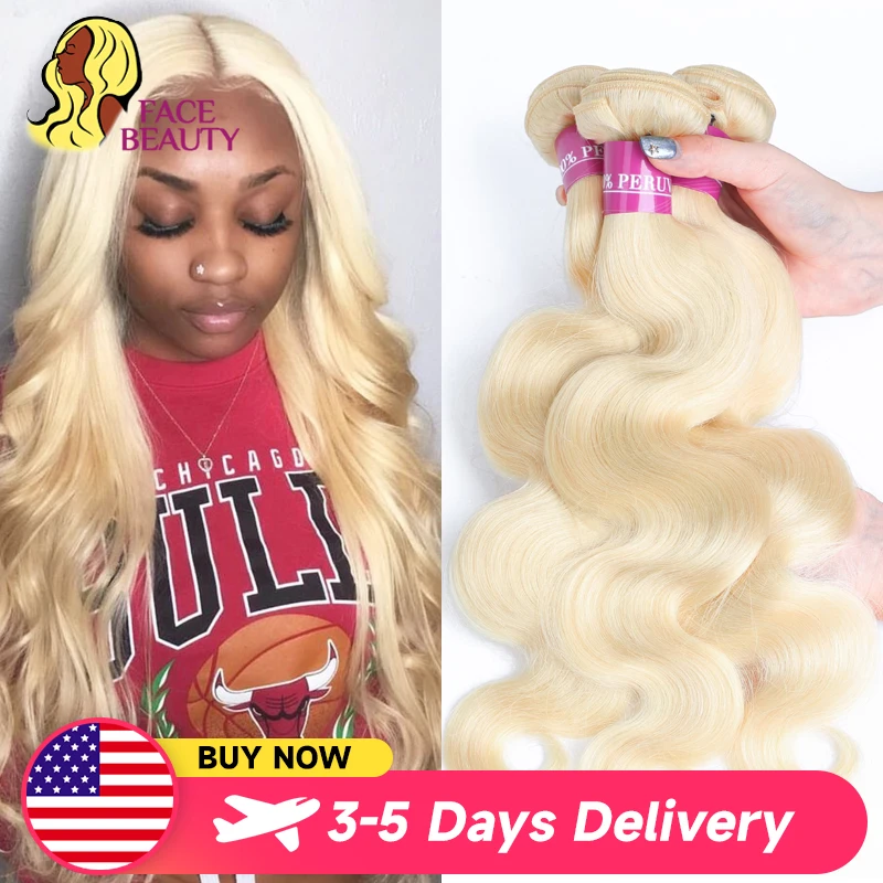 Human Hair Bundles Blonde Hair Weave 1/3/4 Bundles Peruvian Body Wave Remy Hair Bundle 8 To 30 inch Can Be Dye