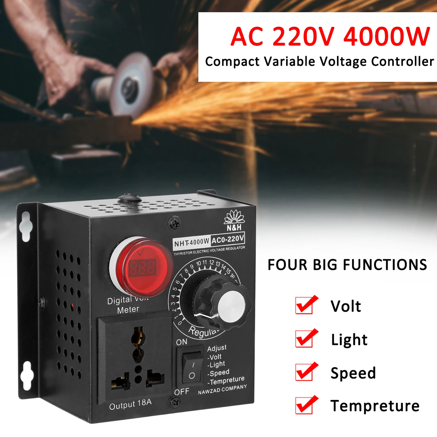 Jadeshay Toerentalregelaar, AC 220 V, 10 A, 4000 W, SCR
