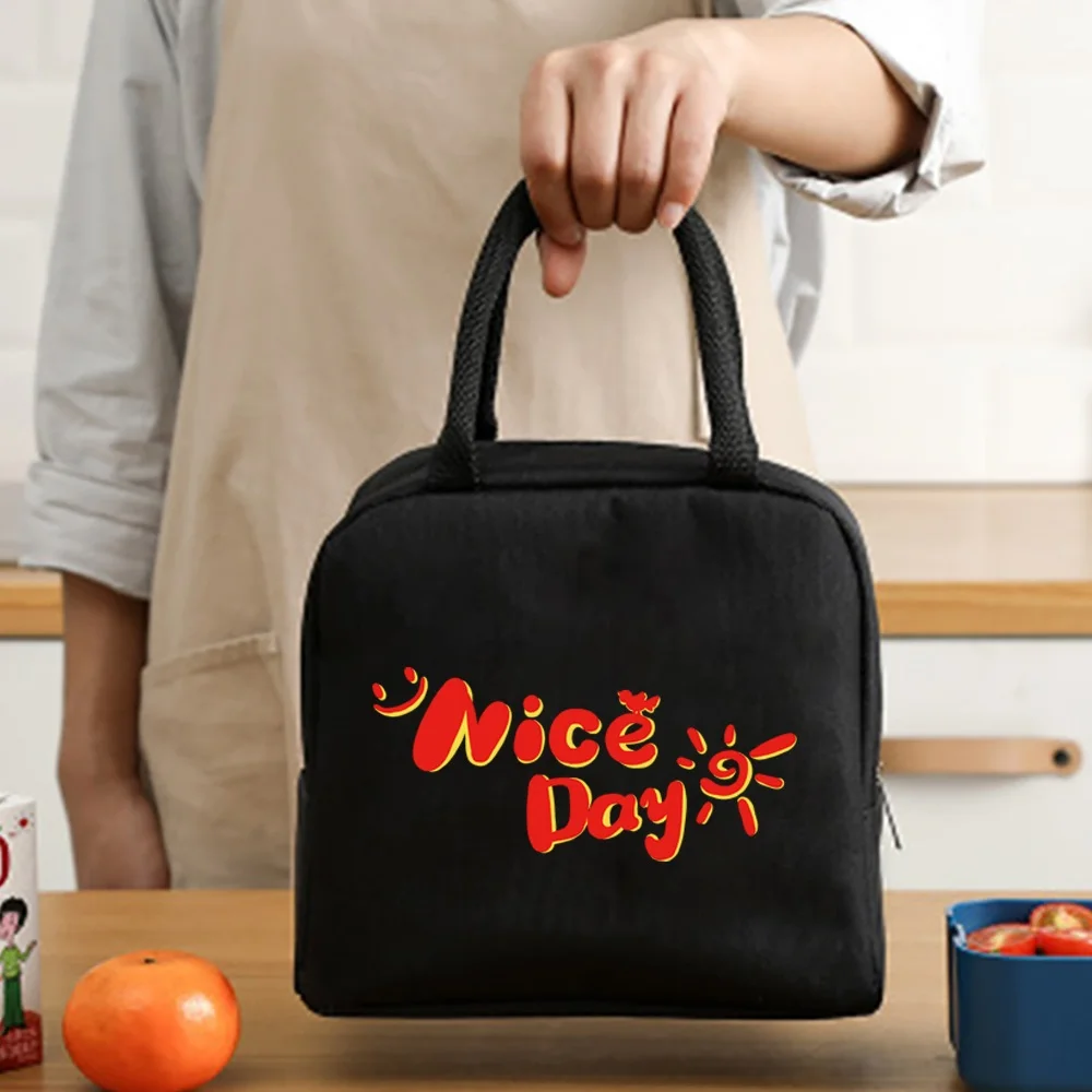 Insulated Lunch Bag  Zipper Cooler Tote Thermal Bag Lunch Box  Canvas Food Picnic Lunch Bags for Work Handbag Food Pattern