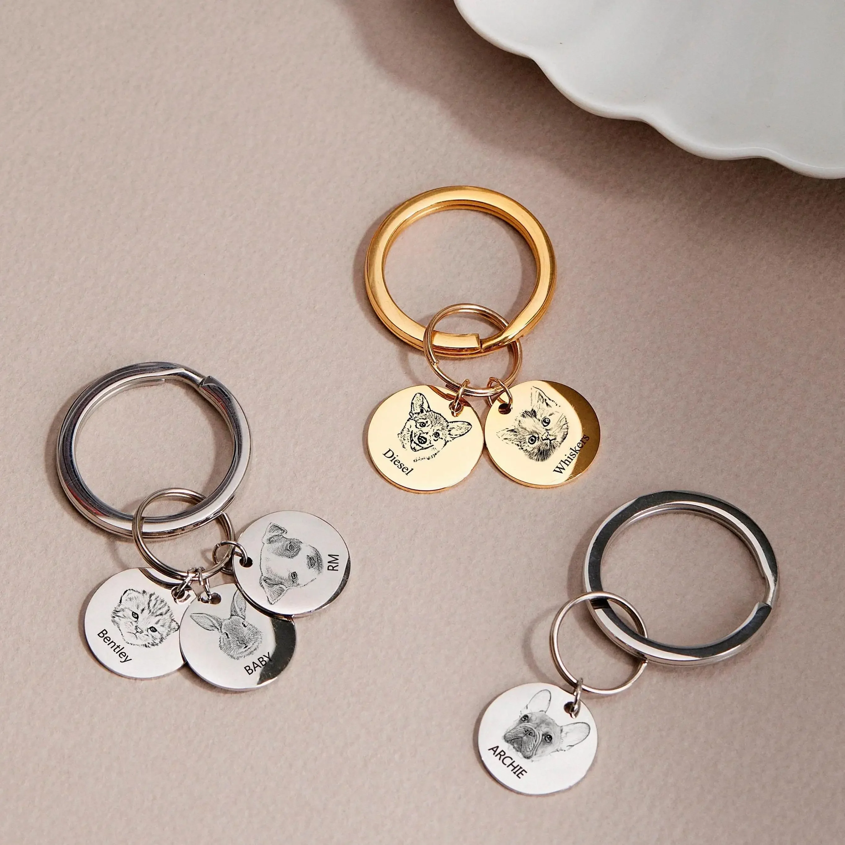 Dog Keychain Personalized Portrait from Photo Engraved Pet Memorial Gift Accessories for Mom Cat Key chain Father's Day